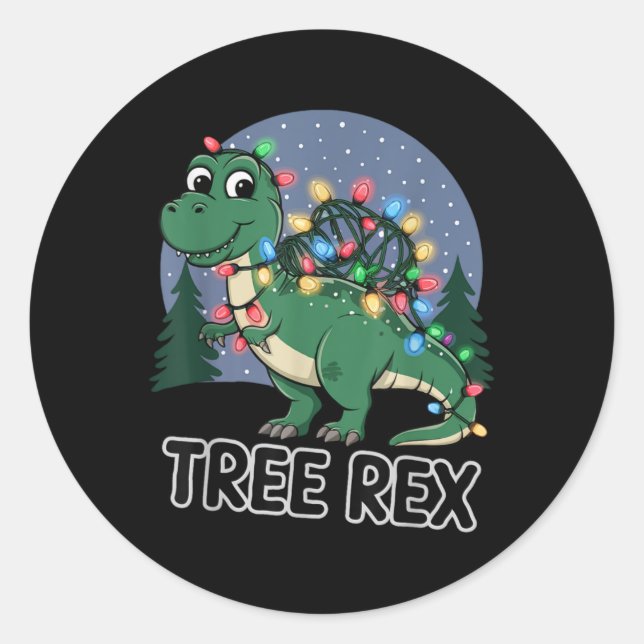 Dinosaur Christmas Tree Rex Pajamas Men Boys Xmas  Runder Aufkleber (Vorderseite)