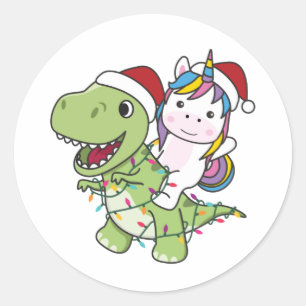 Dinosaur Christmas Unicorn Winter T-Rex Dino Class Runder Aufkleber