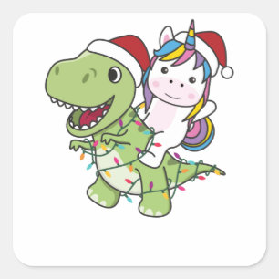 Dinosaur Christmas Unicorn Winter T-Rex Dino Quadratischer Aufkleber