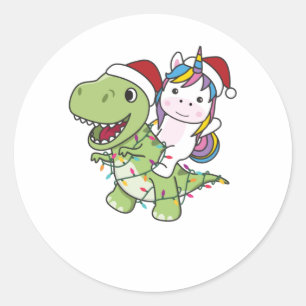 Dinosaur Christmas Unicorn Winter T-Rex Dino Runder Aufkleber