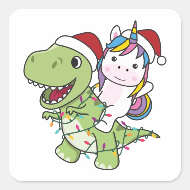Dinosaur Christmas Unicorn Winter T-Rex Dino Squar Quadratischer Aufkleber (Vorderseite)