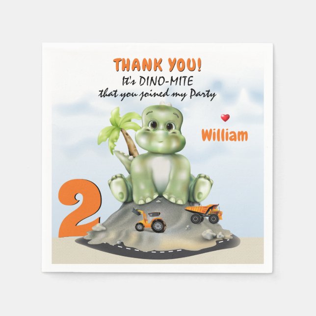 Dinosaur Construction Boy Birthday Serviette (Vorderseite)