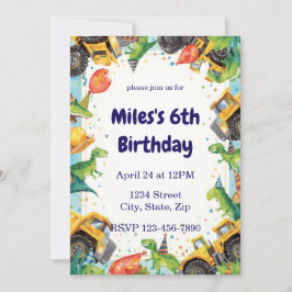 Dinosaur Construction Truck Birthday Invitatio Einladung