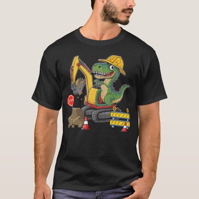 Dinosaur Construction Worker Excavator Truck Kids  T-Shirt (Vorderseite)