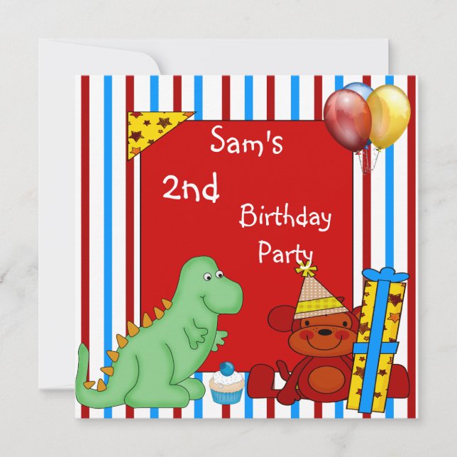 Dinosaur Cupcake Balloon Strip Birthday Red Einladung (Vorderseite)