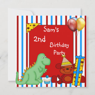 Dinosaur Cupcake Balloon Strip Birthday Red Einladung