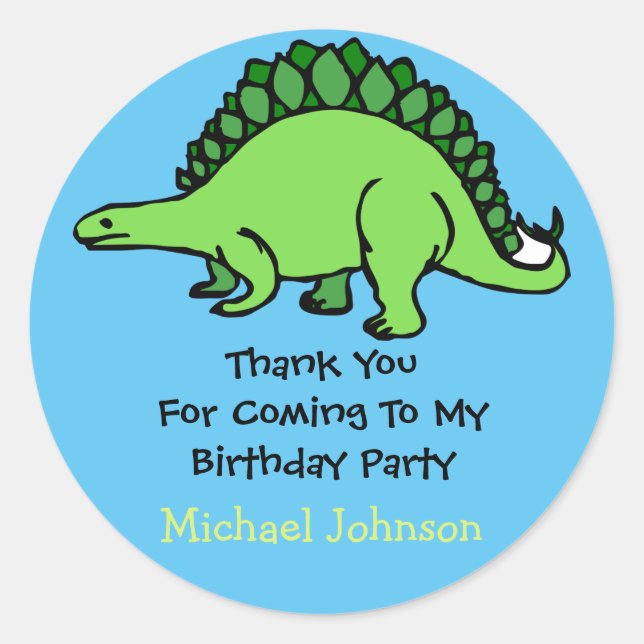 Dinosaur Custom Boy Name Birthday Danke Ihnen für  Runder Aufkleber (Vorderseite)