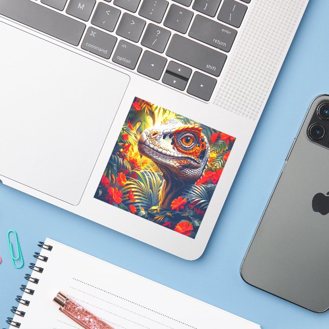 Dinosaur Custom-Cut Vinyl Sticker (Laptop mit iPhone)