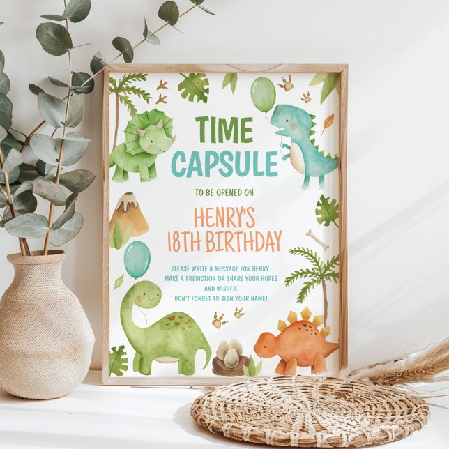 Dinosaur Cute Boy Birthday Party Time Capsule Sign Poster (Von Creator hochgeladen)