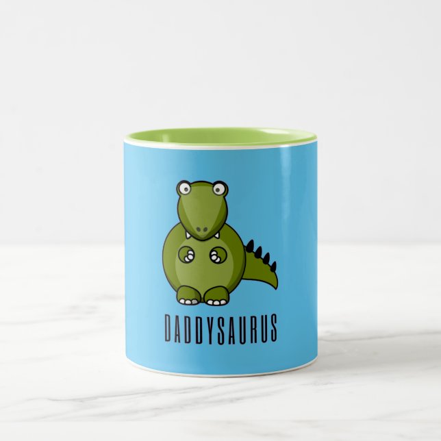 Dinosaur Daddysaurus Daddy Vathers Day Familienges Zweifarbige Tasse (Mittel)