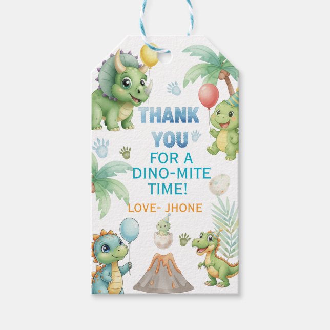 Dinosaur Danke-Tag mit Malaktivität - Di Geschenkanhänger (Vorderseite)