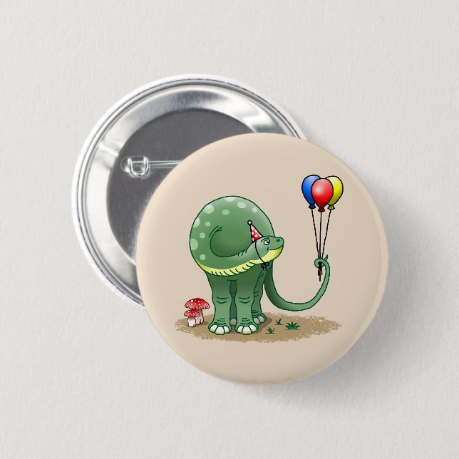 Dinosaur, der die Geburtstagsballons hält Button (Vorne & Hinten)