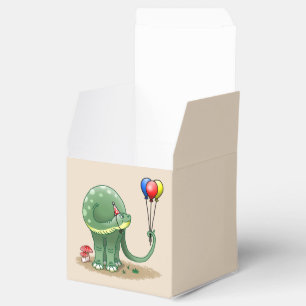 Dinosaur, der die Geburtstagsballons hält Geschenkschachtel