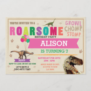 Dinosaur Dig Geburtstagsparty T-Rex Dino Rosa Einl Einladung