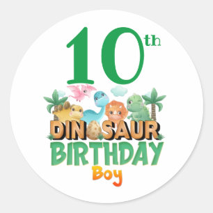 Dinosaur Dino Birthday Boy Trex Runder Aufkleber