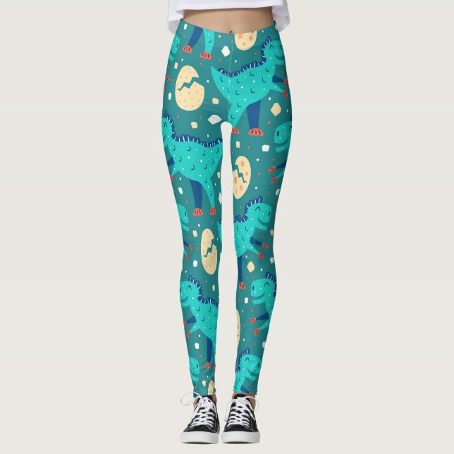 Dinosaur Dino Eggs T-Rex Muster Leggings (Vorderseite)