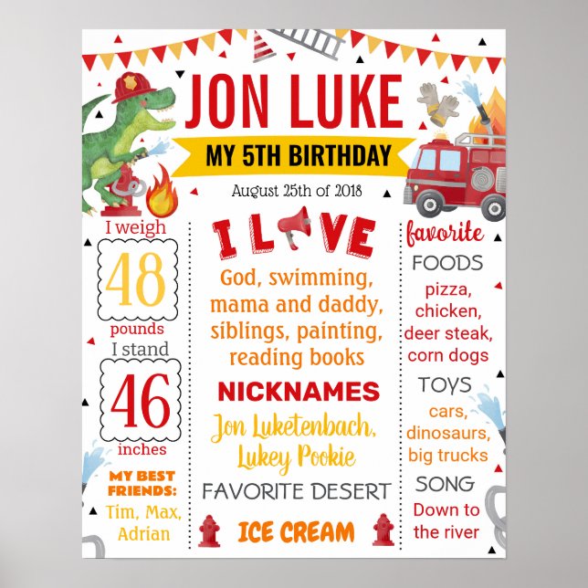 Dinosaur Dino Feuerwehrauto Geburtstag 1069 Poster (Vorne)