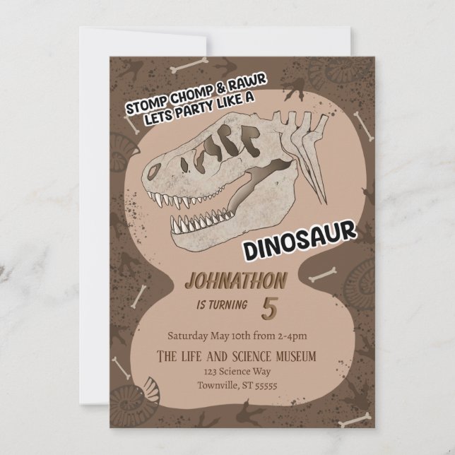 Dinosaur Dino Fossil Geburtstagsparty Einladung (Vorderseite)