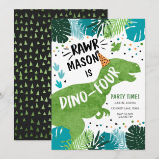 Dinosaur Dino-Four RAWR 4. 4. Geburtstag Invita Einladung