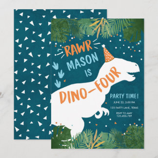 Dinosaur Dino-Four RAWR 4. Geburtstag Einladung