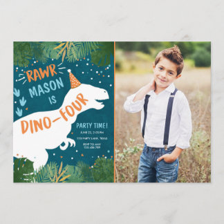 Dinosaur Dino-Four RAWR 4. Geburtstag Einladung