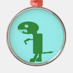 Dinosaur Dino, Green Blue Digital Kids Art Ornament Aus Metall