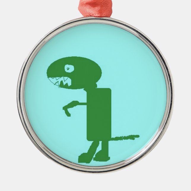 Dinosaur Dino, Green Blue Digital Kids Art Ornament Aus Metall (Vorne)