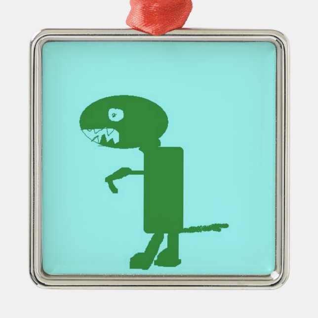 Dinosaur Dino, Green Blue Digital Kids Art Ornament Aus Metall (Vorne)