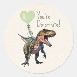 Dinosaur Dino-mite Green Classroom Valentine Runder Aufkleber