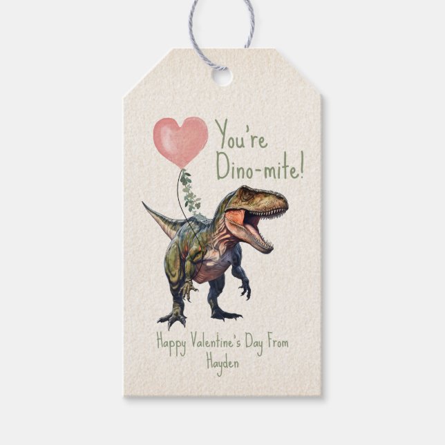 Dinosaur Dino-mite Klassenzimmer Valentine Geschenkanhänger (Vorderseite)