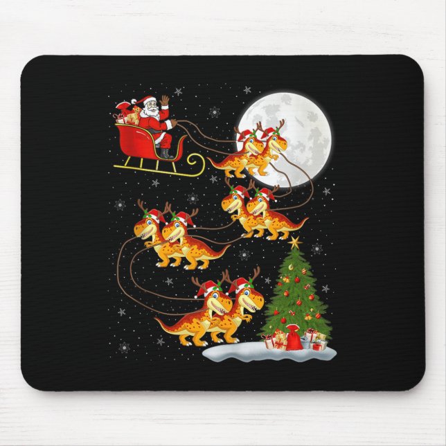Dinosaur Dino Santa Sleigh Flying Funny Magical Ch Mousepad (Vorne)
