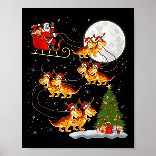 Dinosaur Dino Santa Sleigh Flying Funny Magical Ch Poster (Vorne)