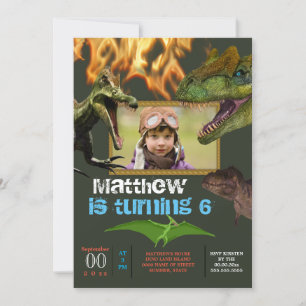 Dinosaur DIY Foto Jungs Theme Party Flammen Einladung