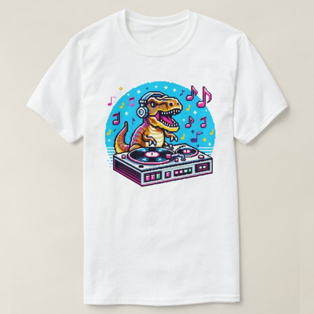 Dinosaur DJ - Funny Pixel Art Music Design T-Shirt (Design vorne)