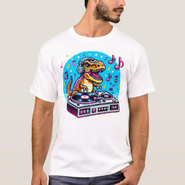 Dinosaur DJ - Funny Pixel Art Music Design T-Shirt