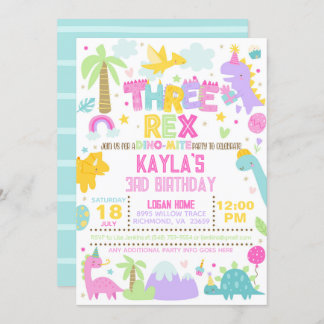 Dinosaur DREE Rex 3. Geburtstagseinladung Einladung