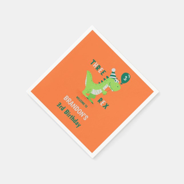 Dinosaur Drei Rex 3. Geburtstag Serviette (Ecke)