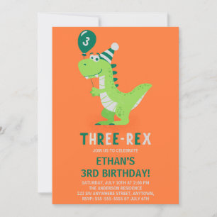 Dinosaur Drei Rex 3. Geburtstagseinladung Einladung