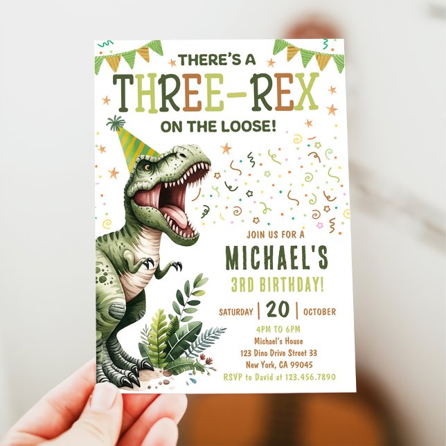 Dinosaur Drei Rex 3. Geburtstagsfeier  Einladung (Von Creator hochgeladen)