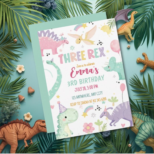 Dinosaur Drei Rex 3. Geburtstagsfeier  Einladung (Von Creator hochgeladen)