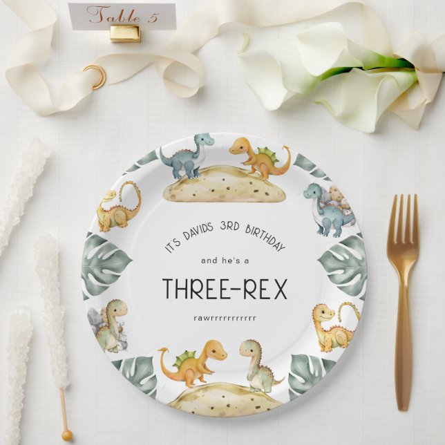 Dinosaur Dritter Geburtstag Three-Rex Party Pappteller (Hochzeit)