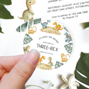Dinosaur dritter Geburtstag Three-Rex Party Runder Aufkleber