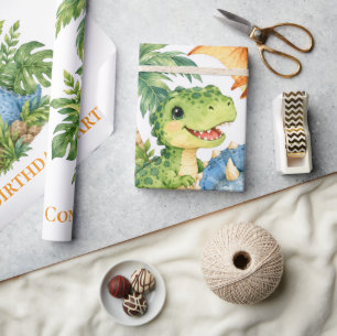 Dinosaur Dschungel Junge 1. Geburtstagsfeier Geschenkpapier