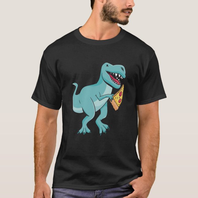 Dinosaur Eating Pizza Rex Tyrannosaurus Dino T-Shirt (Vorderseite)