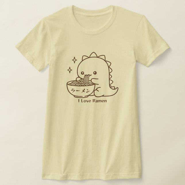 Dinosaur Eating Ramen Noodles Personalisiert Kawai T-Shirt (Ablage )
