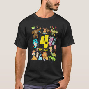 Dinosaur Einhorn Flamingo Lama 4 Jahr 4. Geburtsta T-Shirt