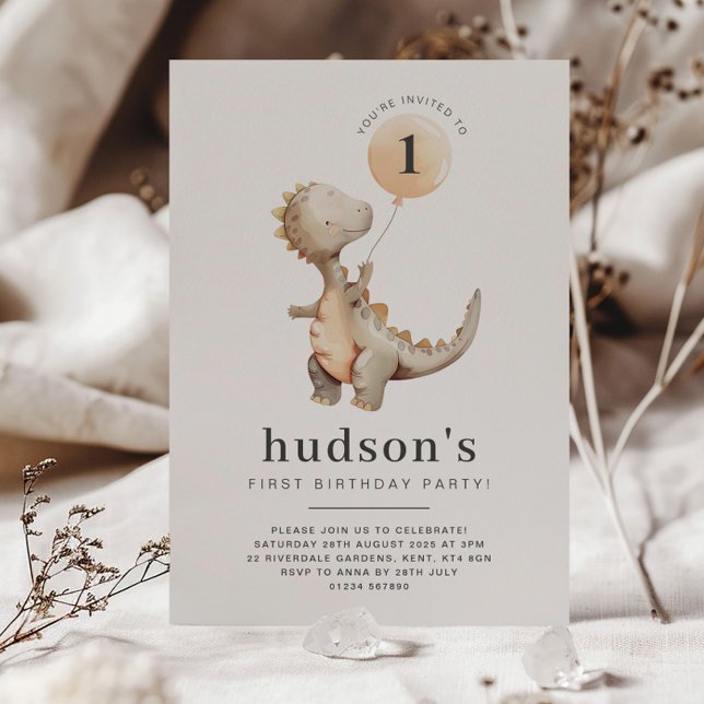 Dinosaur Erster Geburtstag Einladung Ballon (Von Creator hochgeladen)