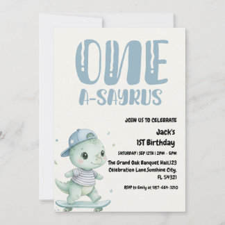 Dinosaur Erster Geburtstag, Skateboard Dinos 1. Einladung