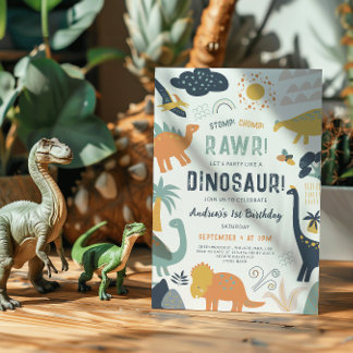 Dinosaur Erster Geburtstag Stomp Chomp Roar Einladung