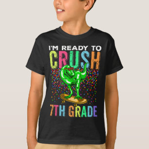 Dinosaur erster Schultag 7. Klasse Skateboard fahr T-Shirt
